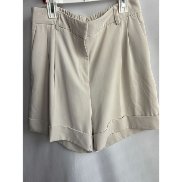 Rachel Zoe Cuffed Pleated Trouser Shorts High Waist Size 8 Stone Career 80s 90s - Picture 4 of 10